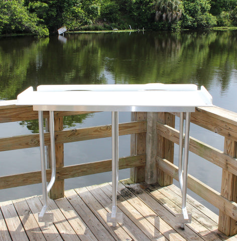 Fish Cleaning Station Fillet Table Overhanging Dock  96" W x 24" D x 39.5" H - MFDFCS96OH
