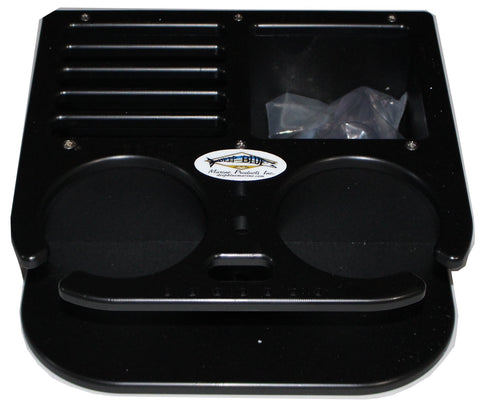 Double Beverage/Cup/Drink & Cell Phone Holders w/ Storage in black - 9 3/4" x 9 3/4" x 3"