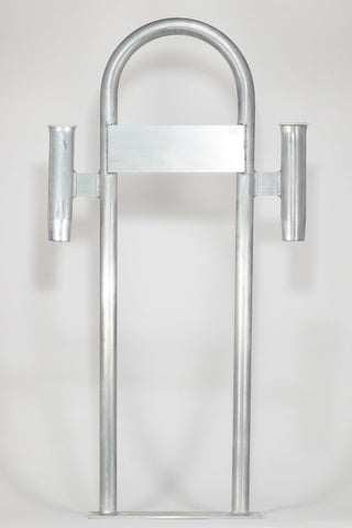 Marine Dock & Boat 42" Aluminum Handrail - Safety Grab Bar Rail w/ Double Vertical Rod Holder & Lateral Flat Plate