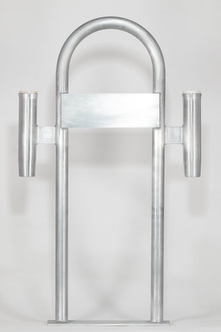 Marine Dock & Boat 36" Aluminum Handrail - Safety Grab Bar Rail w/ Double Vertical Rod Holder & Lateral Flat Plate