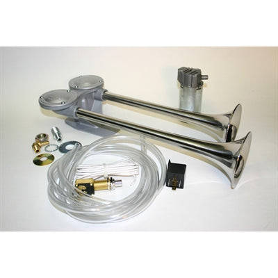 HORN TWIN NOTE 24V AIR HORNS WITH COMPRESSOR KIT- STALNLESS STEEL -62340-12 - Marine Fiberglass Direct