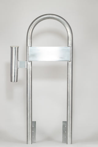 Marine Dock & Boat 36"  Aluminum Handrail - Safety Grab Bar Rail with 2" x 2" x 6" vertical angle mounts with lateral flat plate and Rod Holder